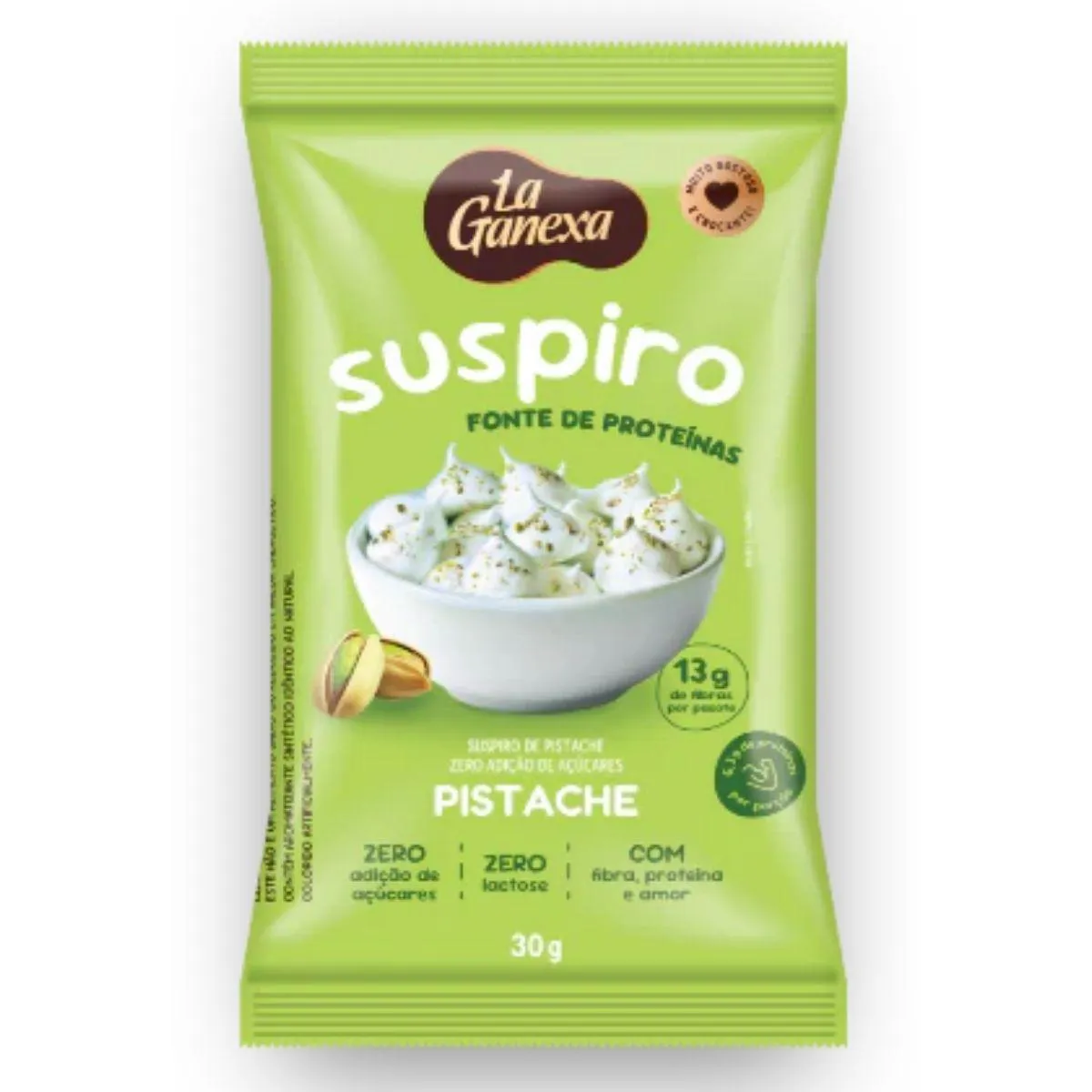 Suspiro Proteico Snack Zero Acucar e Gluten 30G La Ganexa Pistache