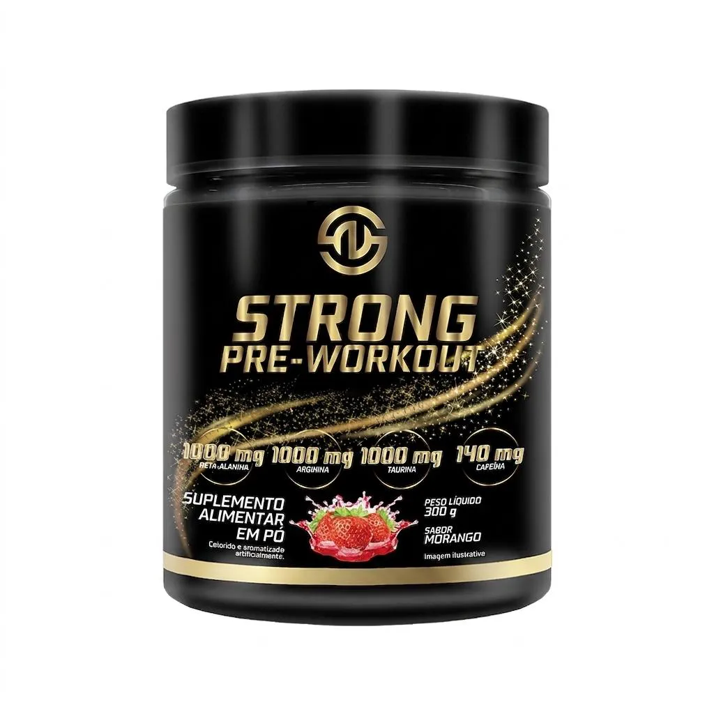 Strong Pre Workout Pré Treino em Pó Pote 300G Sabor Morango - Strong Now Labs