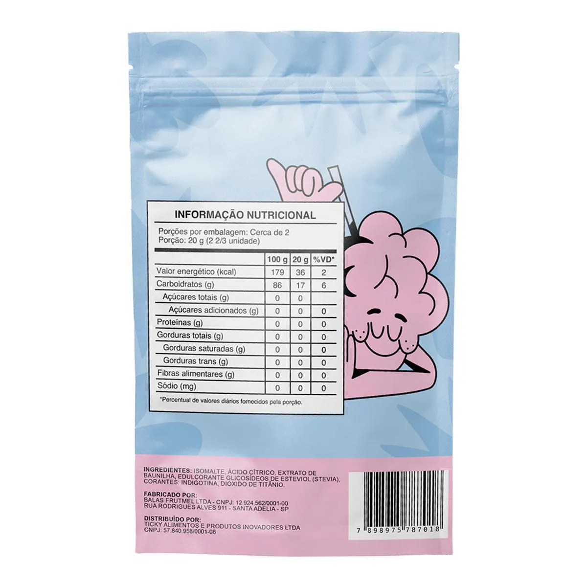 Pirulito Ticky Zero Açucar Algodão Doce Pouch 4 unidades