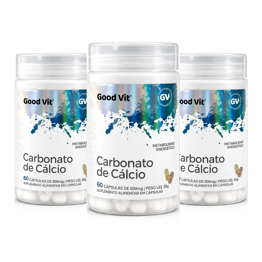 Kit C/3 Carbonato de Cálcio 500Mg C/60 cápsulas - Good Vit