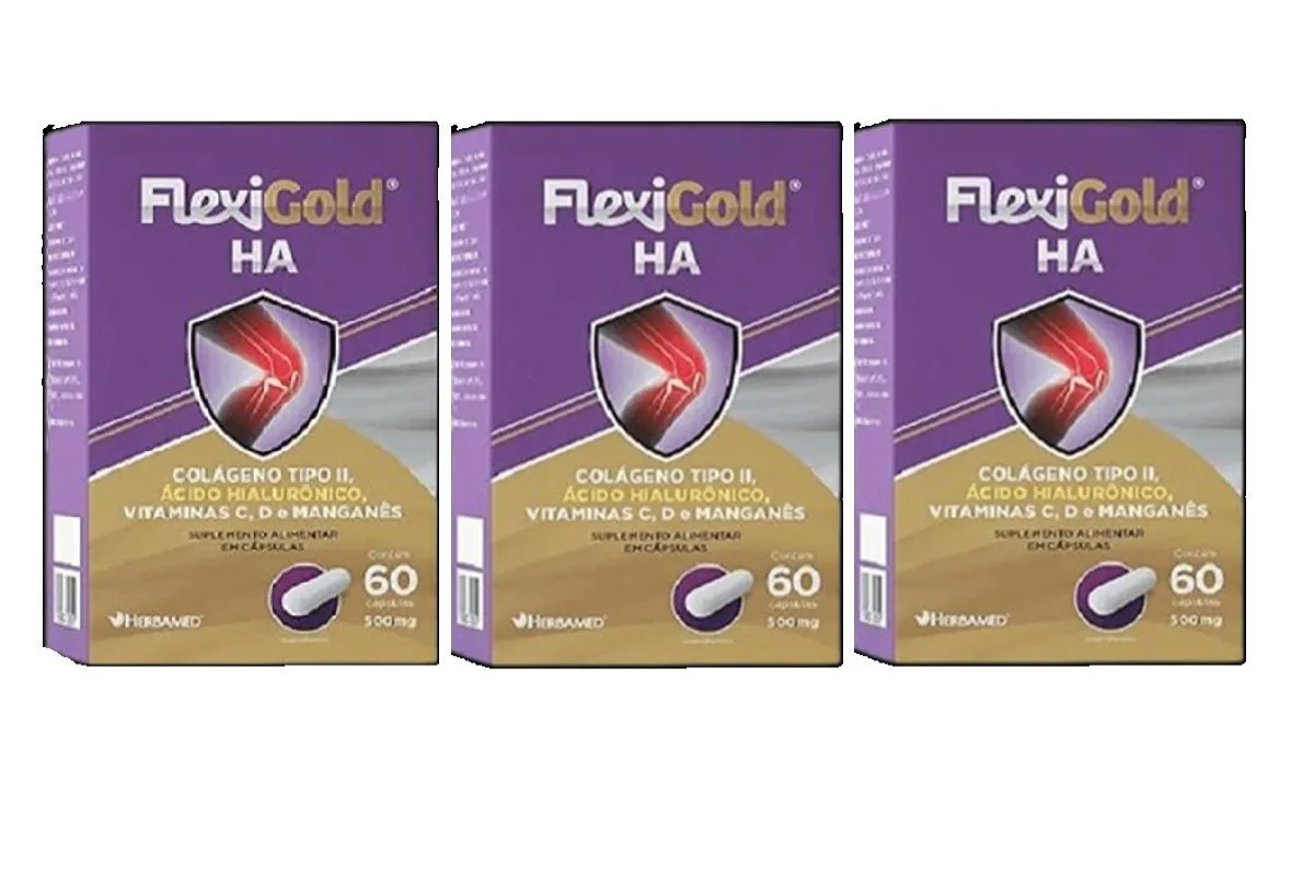 Kit 3 Flexigoldha 60Caps Colágeno Acido Hialuronico-Herbamed
