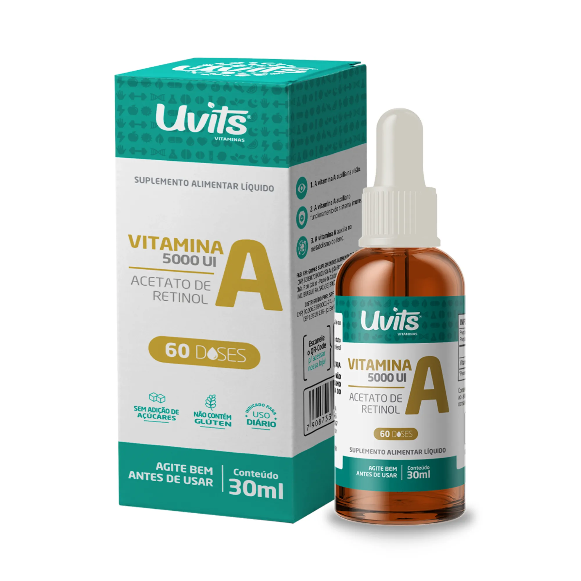 Vitamina A 5000ui 30ml Sublingual - Uvits Sem Sabor