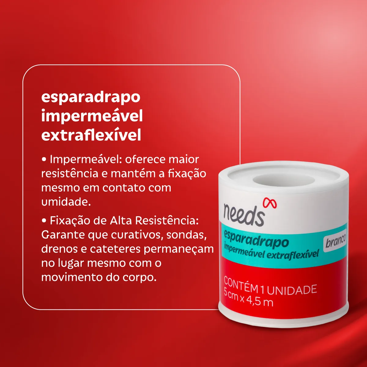Esparadrapo Needs Branco Impermeável 5cm x 4,5m 1 unidade