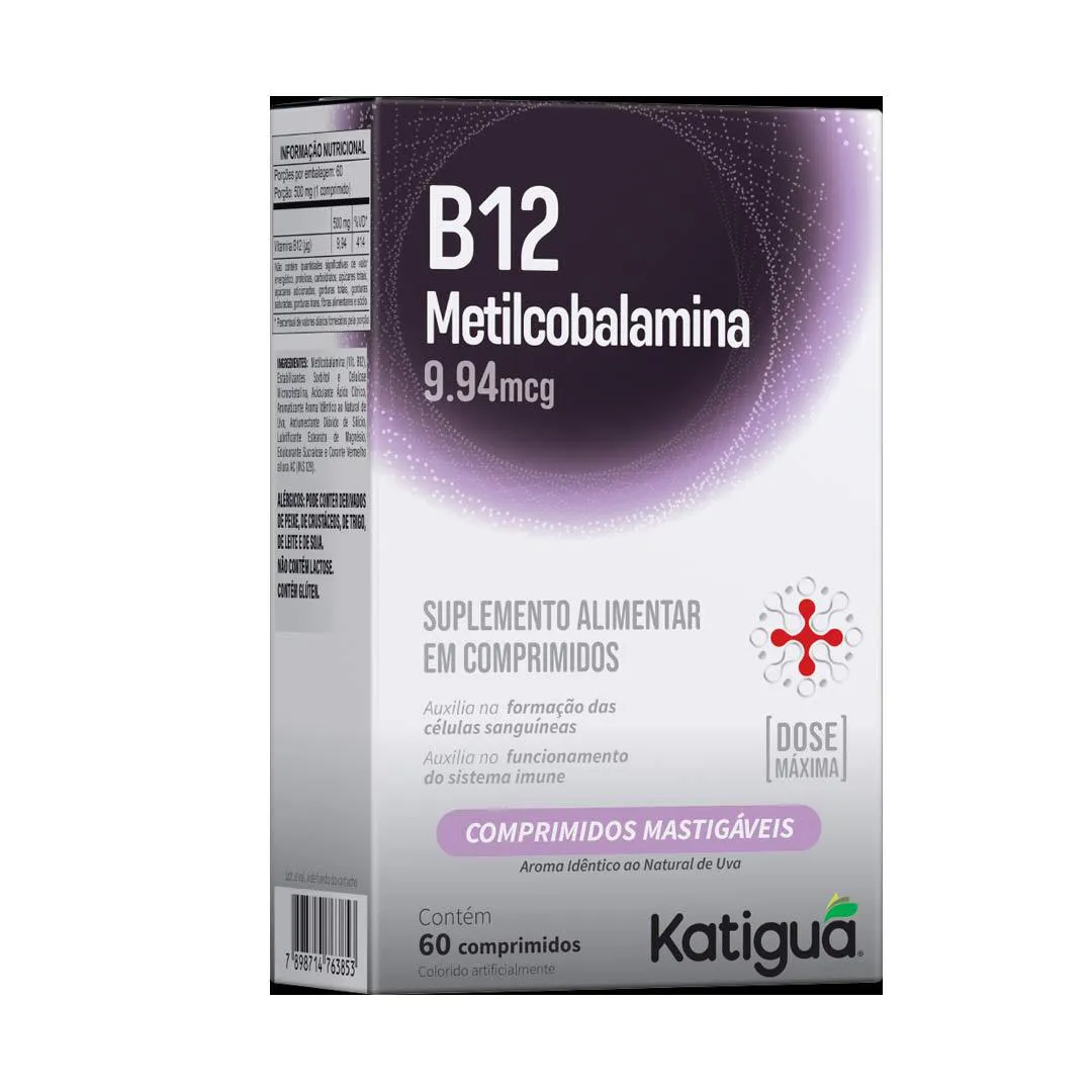 B12 Mastigável Metilcobalamina Aroma de Uva 60 Cpr - Katiguá