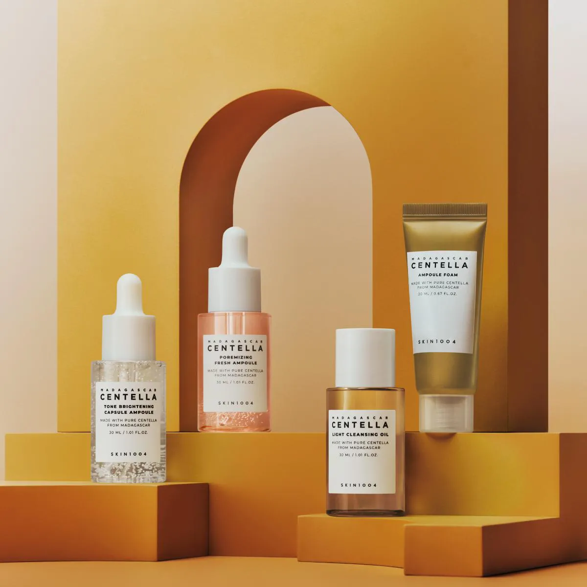 Kit Viagem Skin1004 Madagascar Centella Ampola Poremizing Fresh + Tone Brightening + Cleansing Oil + Espuma De Limpeza