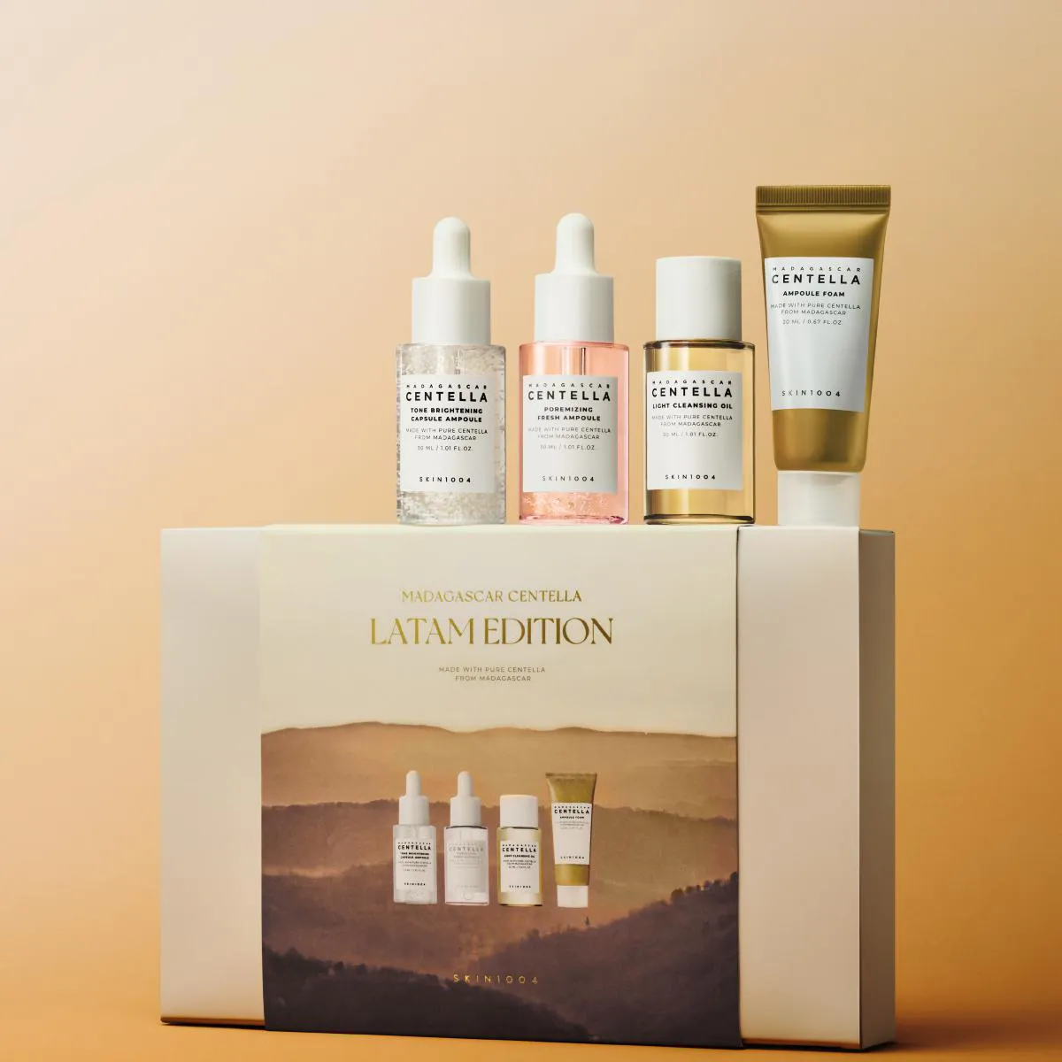 Kit Viagem Skin1004 Madagascar Centella Ampola Poremizing Fresh + Tone Brightening + Cleansing Oil + Espuma De Limpeza