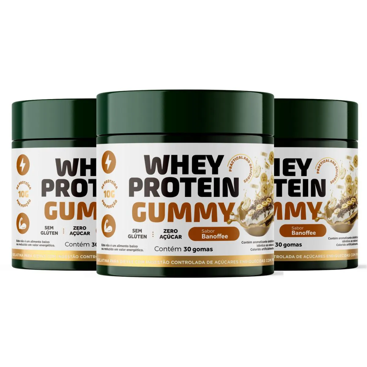 Kit 3X Whey Protein Gummy Banoffee Ekobé 30 Gomas Zero Açúcar