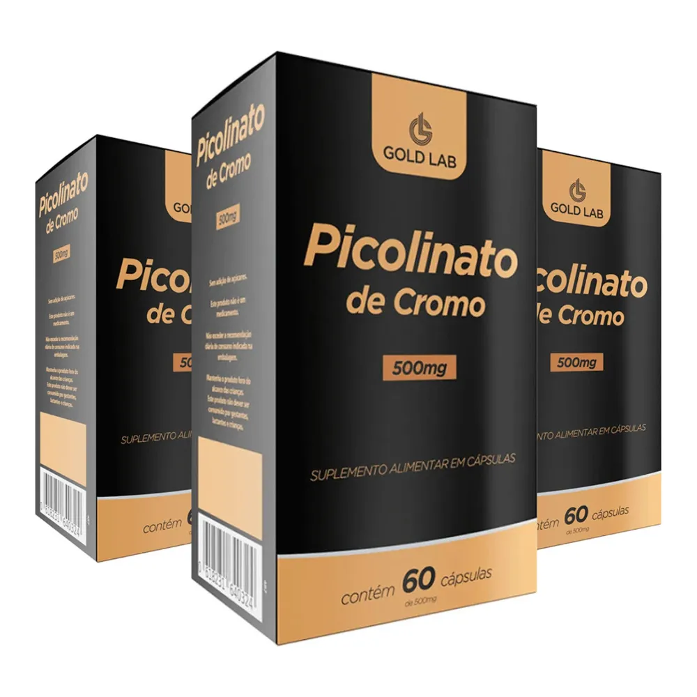 Kit C/3 Picolinato de Cromo 500Mg C/60 cápsulas - Gold Lab