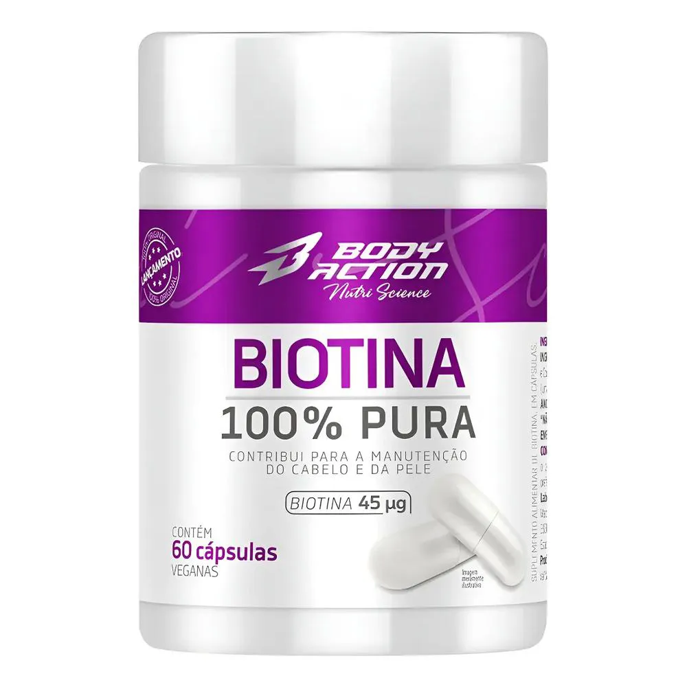 Biotina 100% Pura 45Mcg 60 Cápsulas - Bodyaction