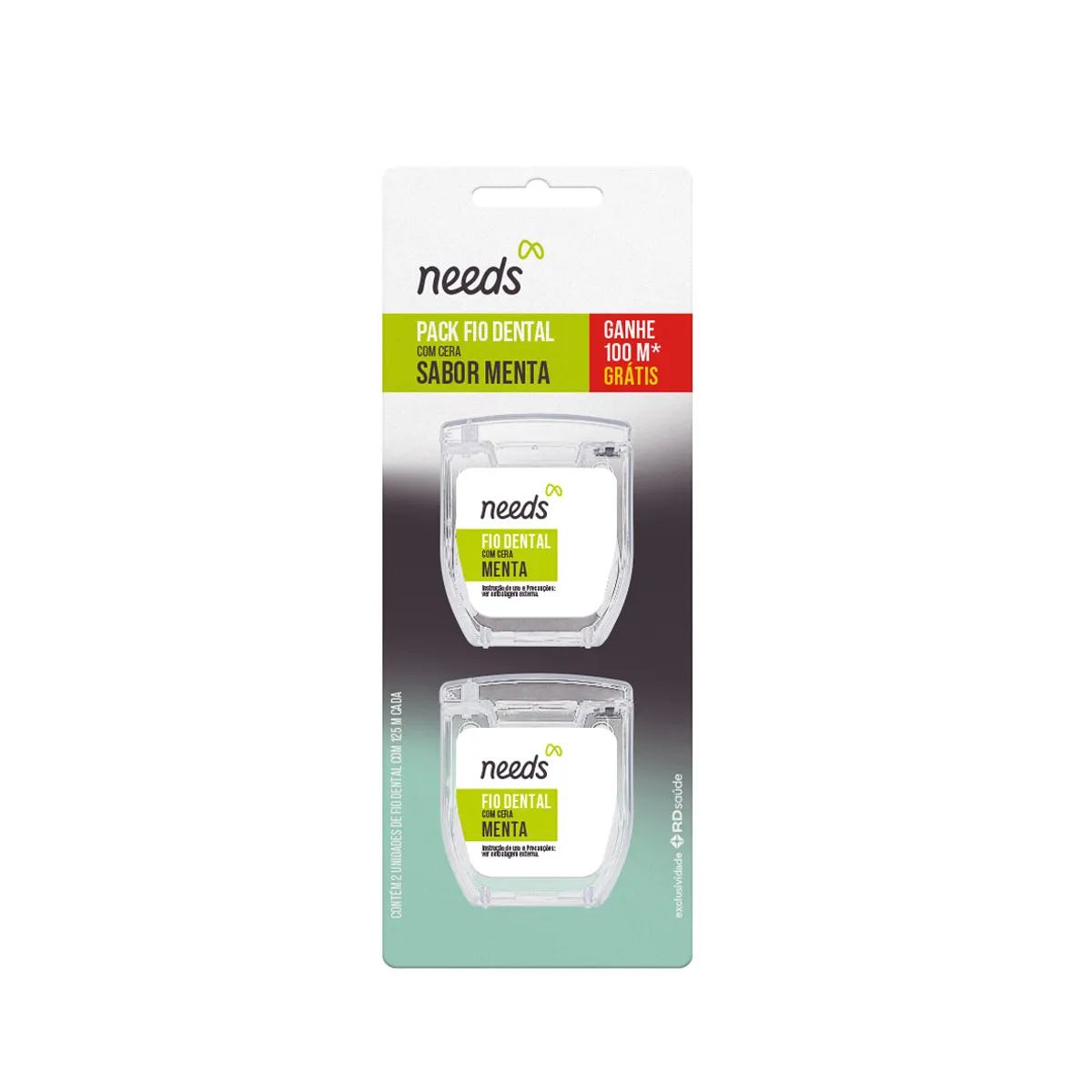 Pack Fio Dental com Cera Sabor Menta 125m cada Leve 100m Grátis 2 unidades