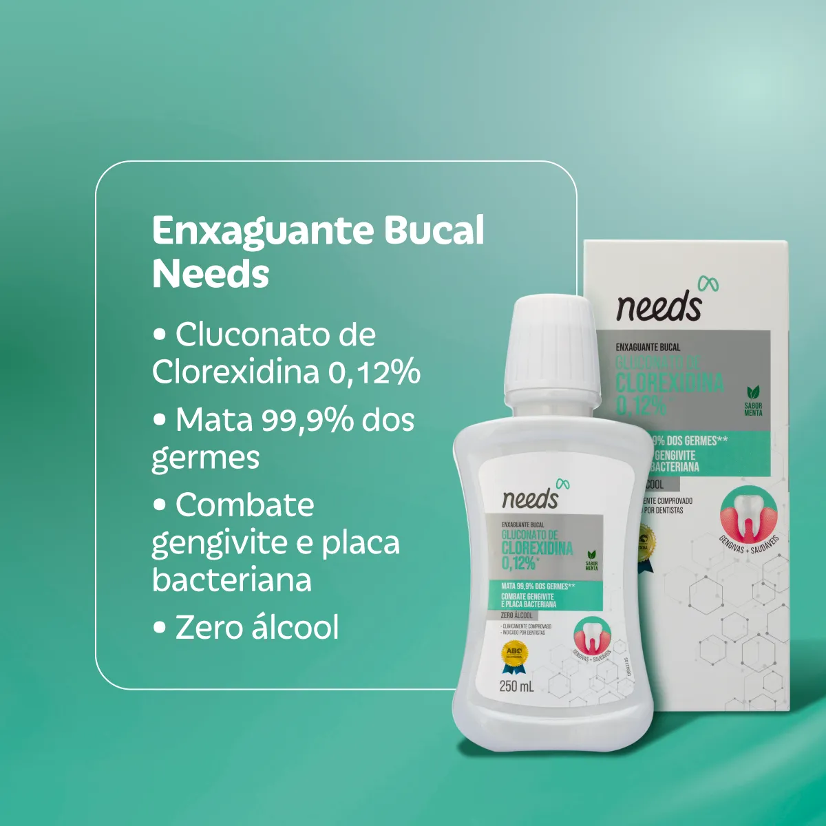 Enxaguante Bucal Needs Clorexidina 0,12% Menta Sem Álcool 250ml