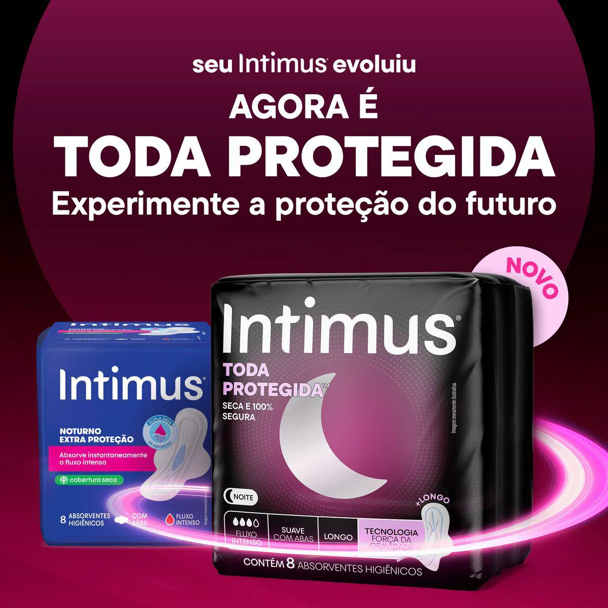 Absorvente Intimus Noturno Toda Protegida Com Abas Cobertura Suave 8 unidades