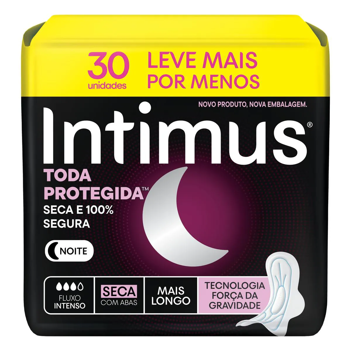 Absorvente Intimus Noturno Toda Protegida Cobertura Seca Com Abas 30 unidades