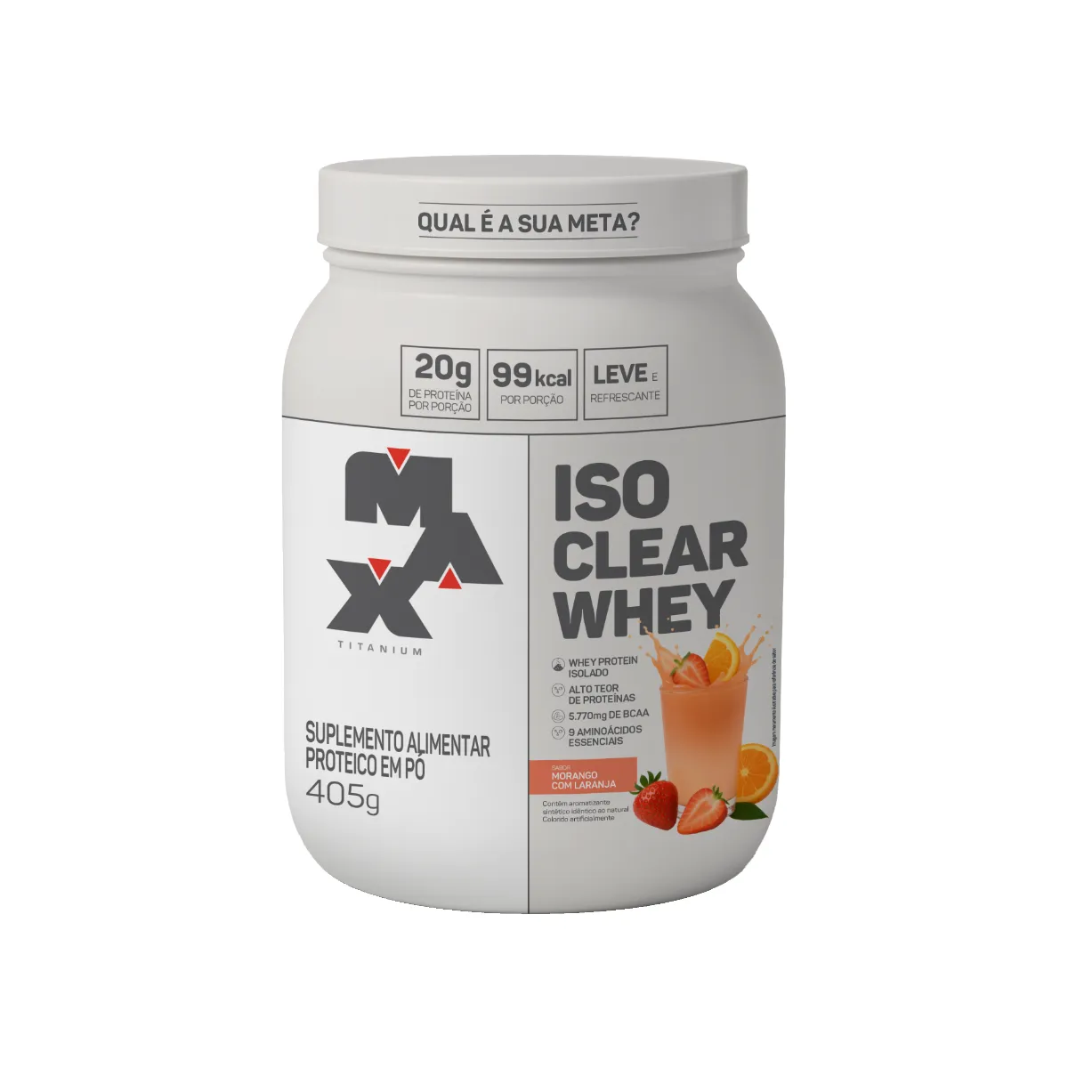 Whey Protein Isolado Max Titanium Iso Clear Whey Morango com Laranja 405g