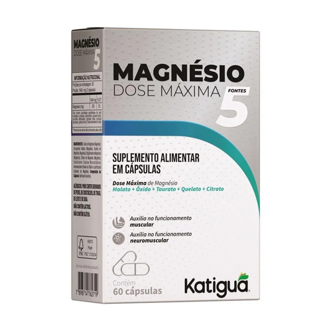 Magnésio 5 Fontes Dose Máxima - 60 Caps - Katiguá