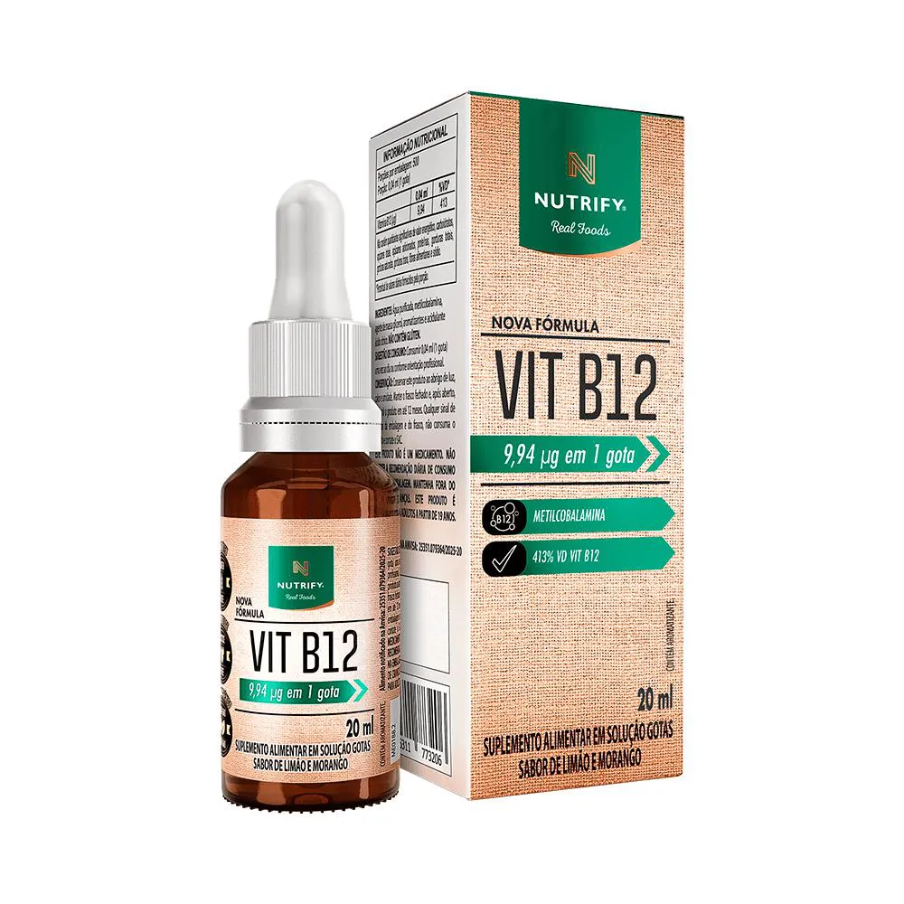 Vitamina B12 Líquida 20ml - Sabor Limão e Morango - Nutrify