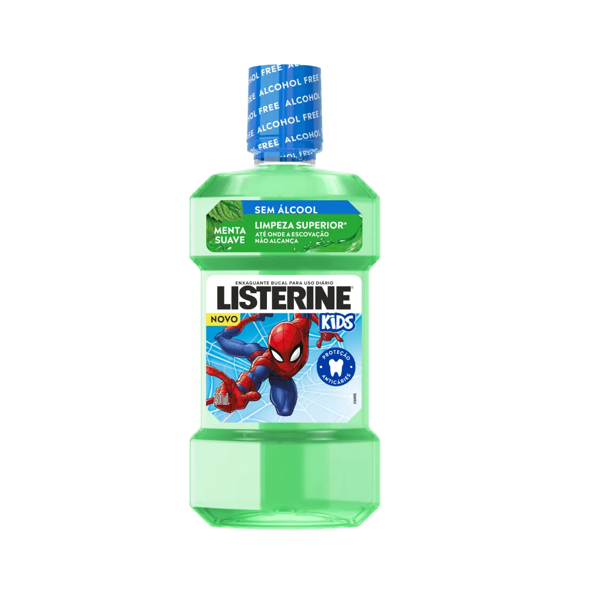 Enxaguante Bucal Listerine Infantil Homem-Aranha Anticáries Sem Álcool Menta Suave 250ml