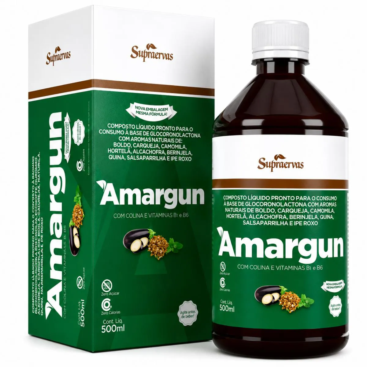 Amargun Supra Ervas 500ml com Colina Vitaminas B1 e B6 sem Açúcar