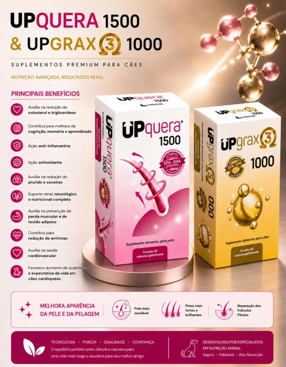 Kit Upquera 1500 + Upgrax 3 1000 Ômega 3 Epa Dha Pele Saudável Pelo Forte Cães & Gatos