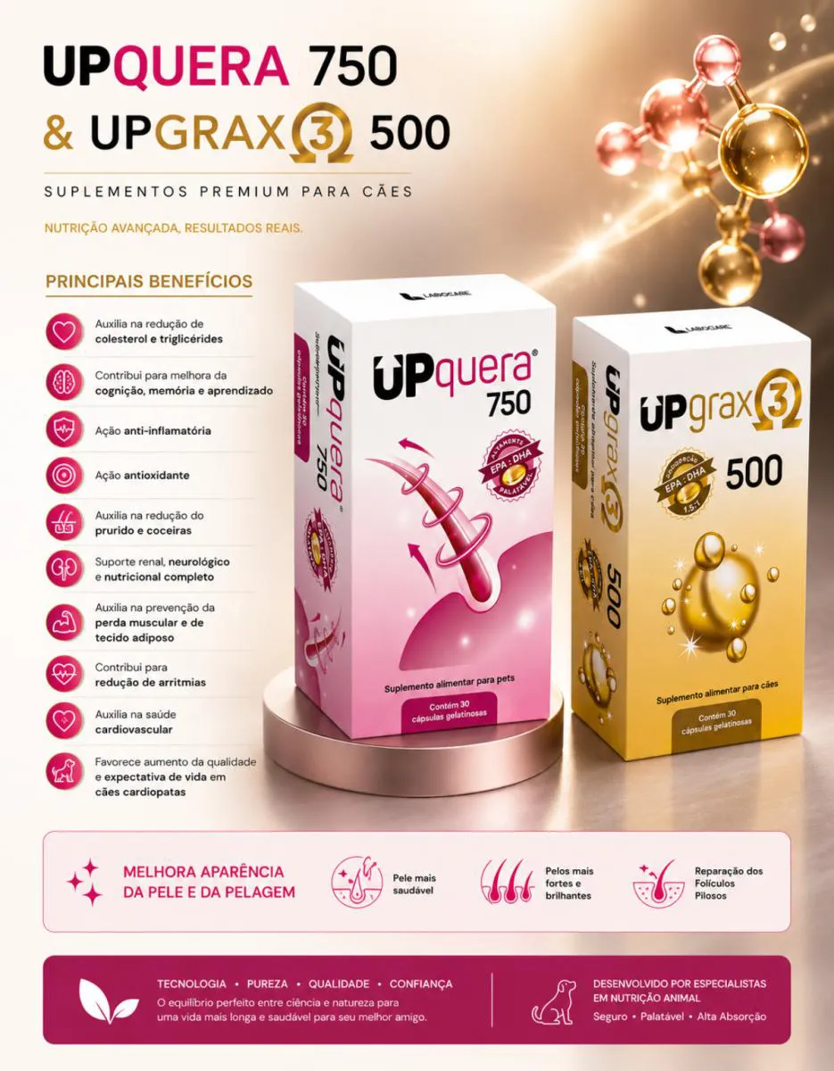Kit Upquera 750 + Upgrax 3 500 Ômega 3 Epa Dha Pele Saudável Pelo Forte Cães & Gatos