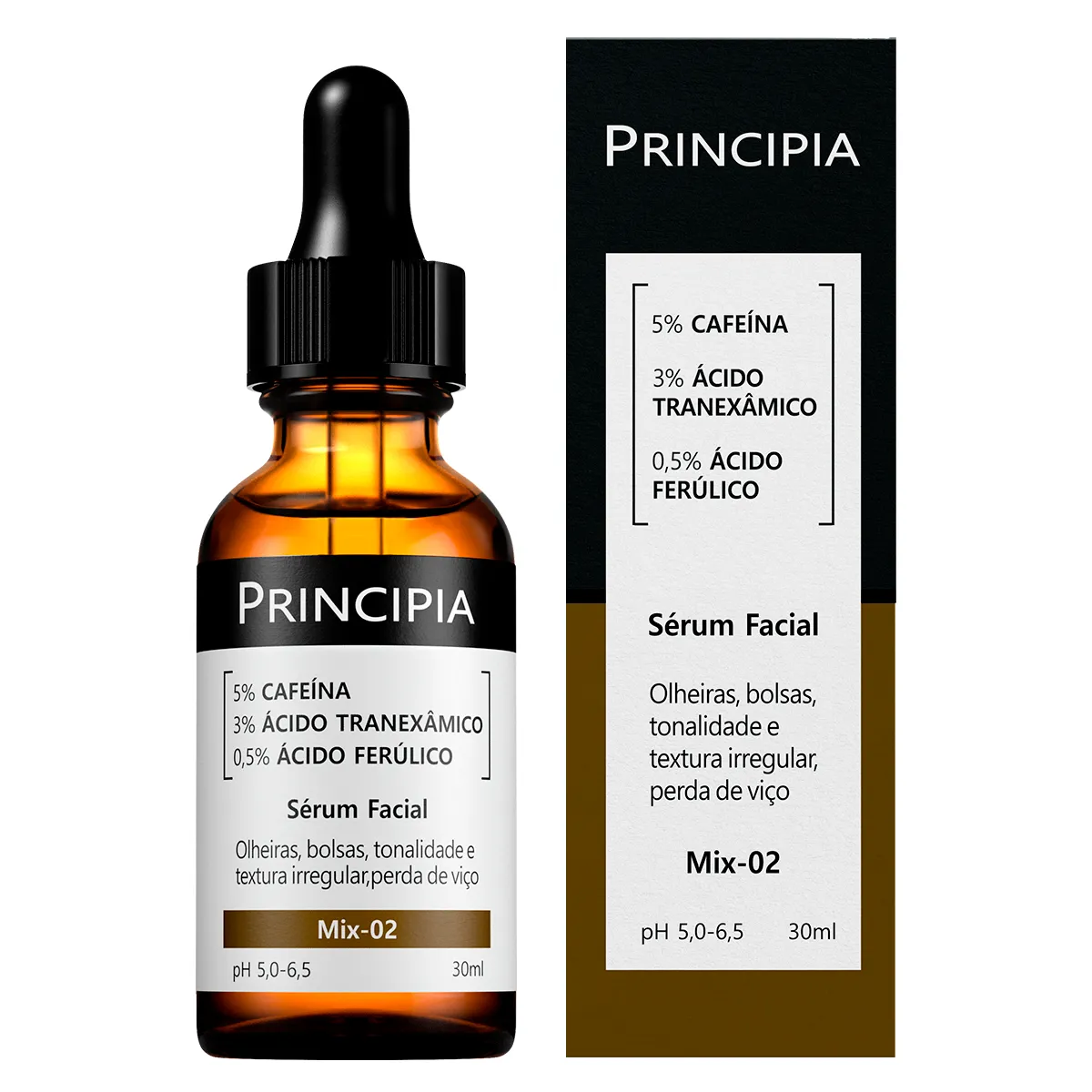 Sérum 5% Cafeína + 3% Tranexâmico + Ferúlico Principia Skincare Mix - 02 - Anti Olheiras e Manchas com 30ml