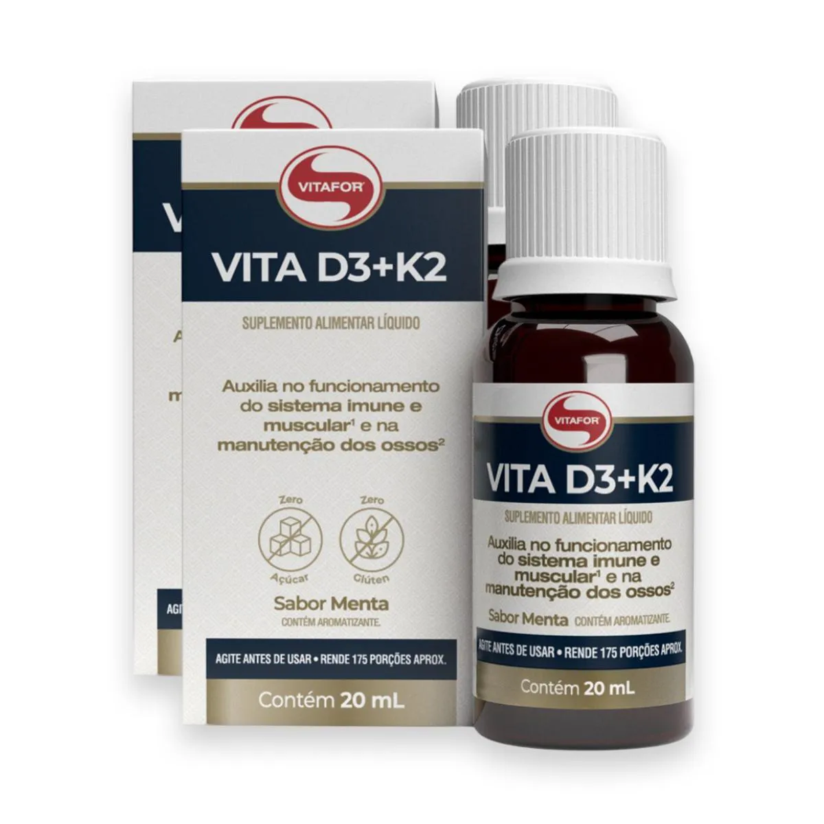 Kit 2 Vita D3 + K2 Vitafor 20ml Menta