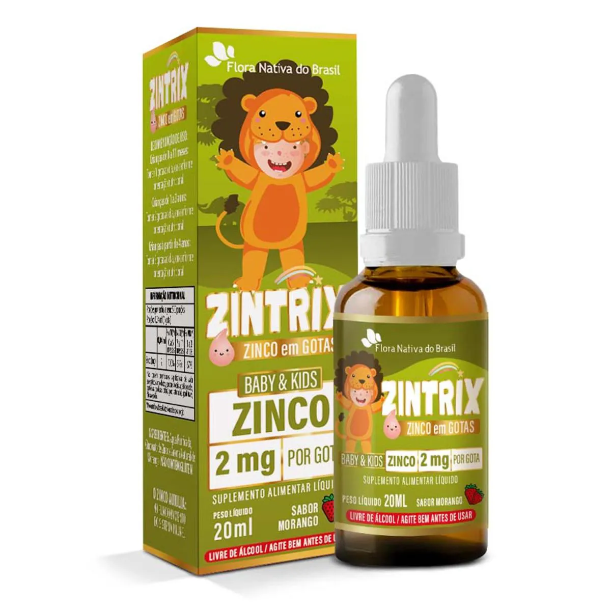 Zintrix Zinco em Gotas Kids Criança 20ml Flora Nativa do Brasil Morango