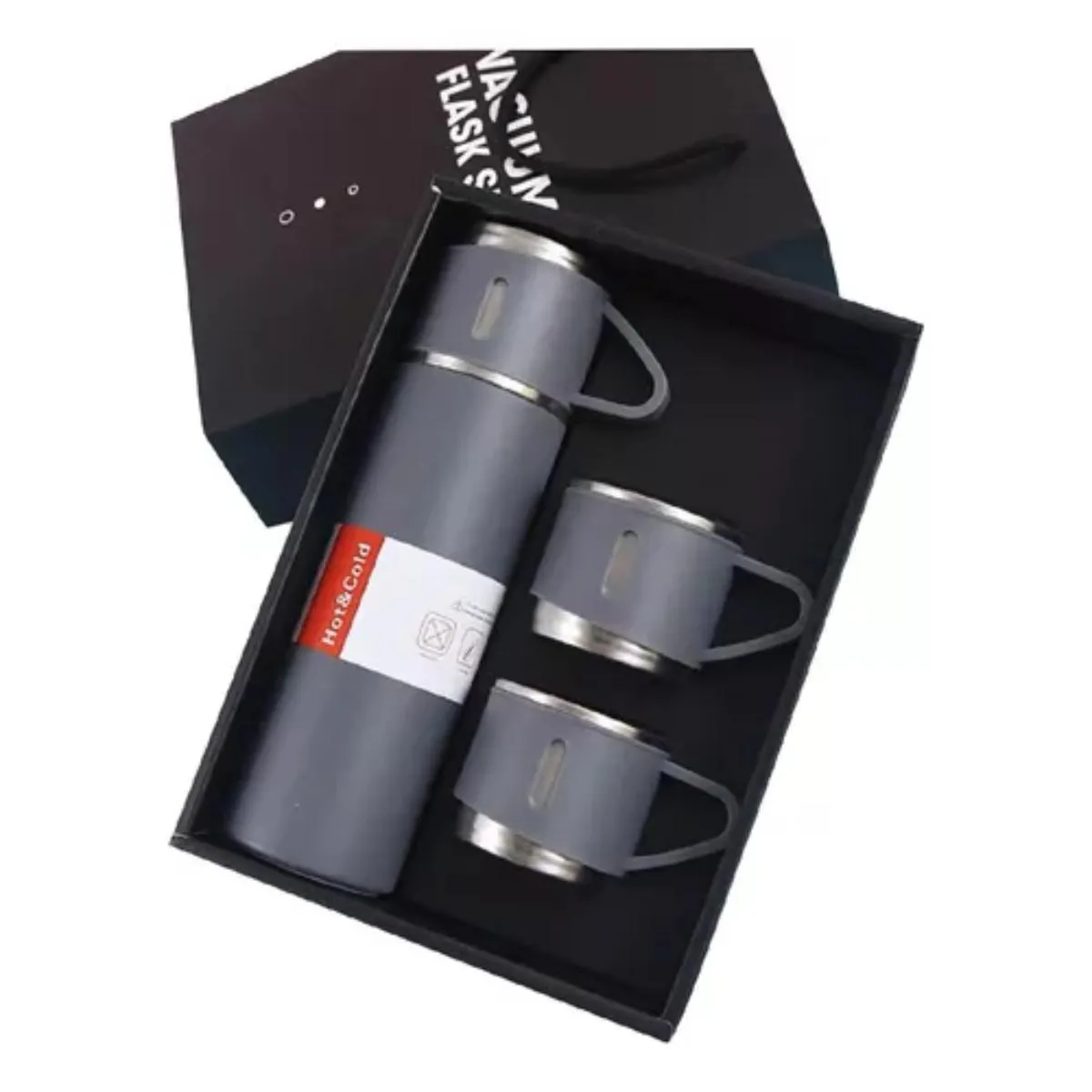 Garrafa Térmica Vacuum Flask Set 500ml + 3 Xicaras - Xtuned Cinza
