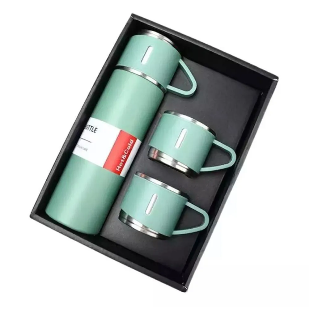 Garrafa Térmica Vacuum Flask Set 500ml + 3 Xicaras - Xtuned Verde