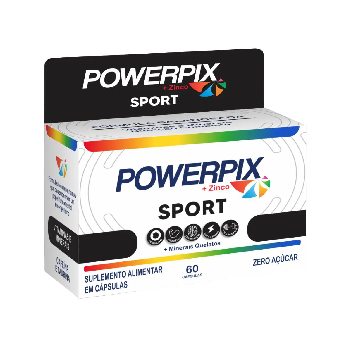Suplemento Esportivo Cafeína, Taurina, Vitaminas e Minerais com 60 Cápsulas - Powerpix Sport