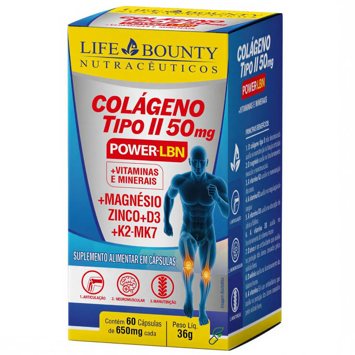 Colágeno Tipo 2 Não Desnaturado 50mg + Vitaminas + Minerais 60 Cápsulas - Life Bounty