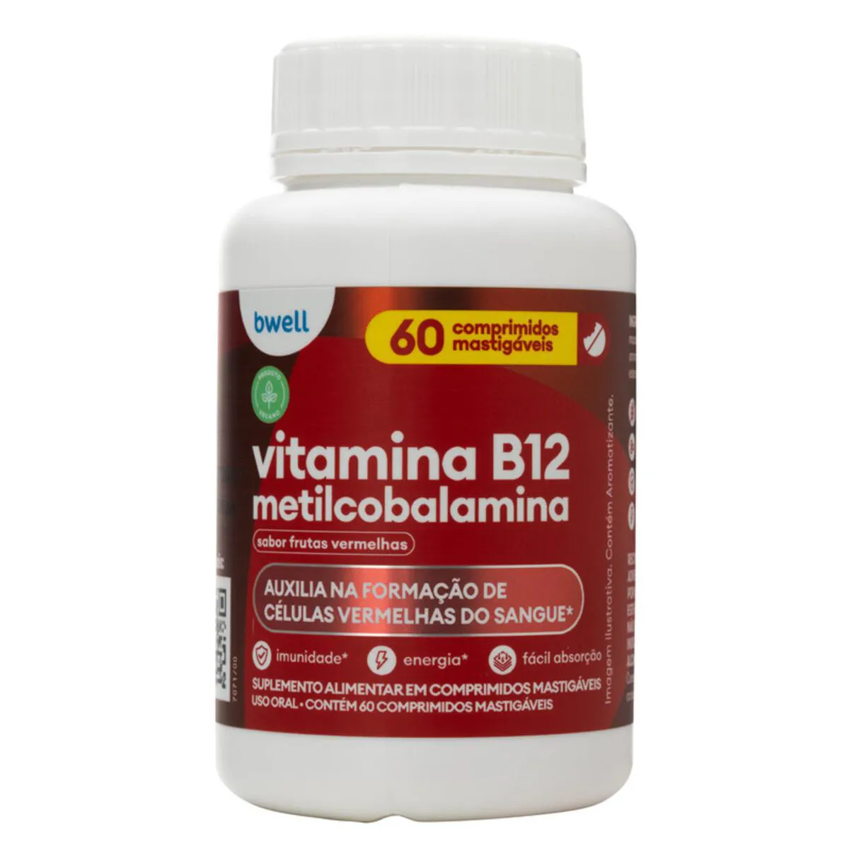 Vitamina B12 Bwell Frutas Vermelhas 60 Comprimidos Mastigáveis
