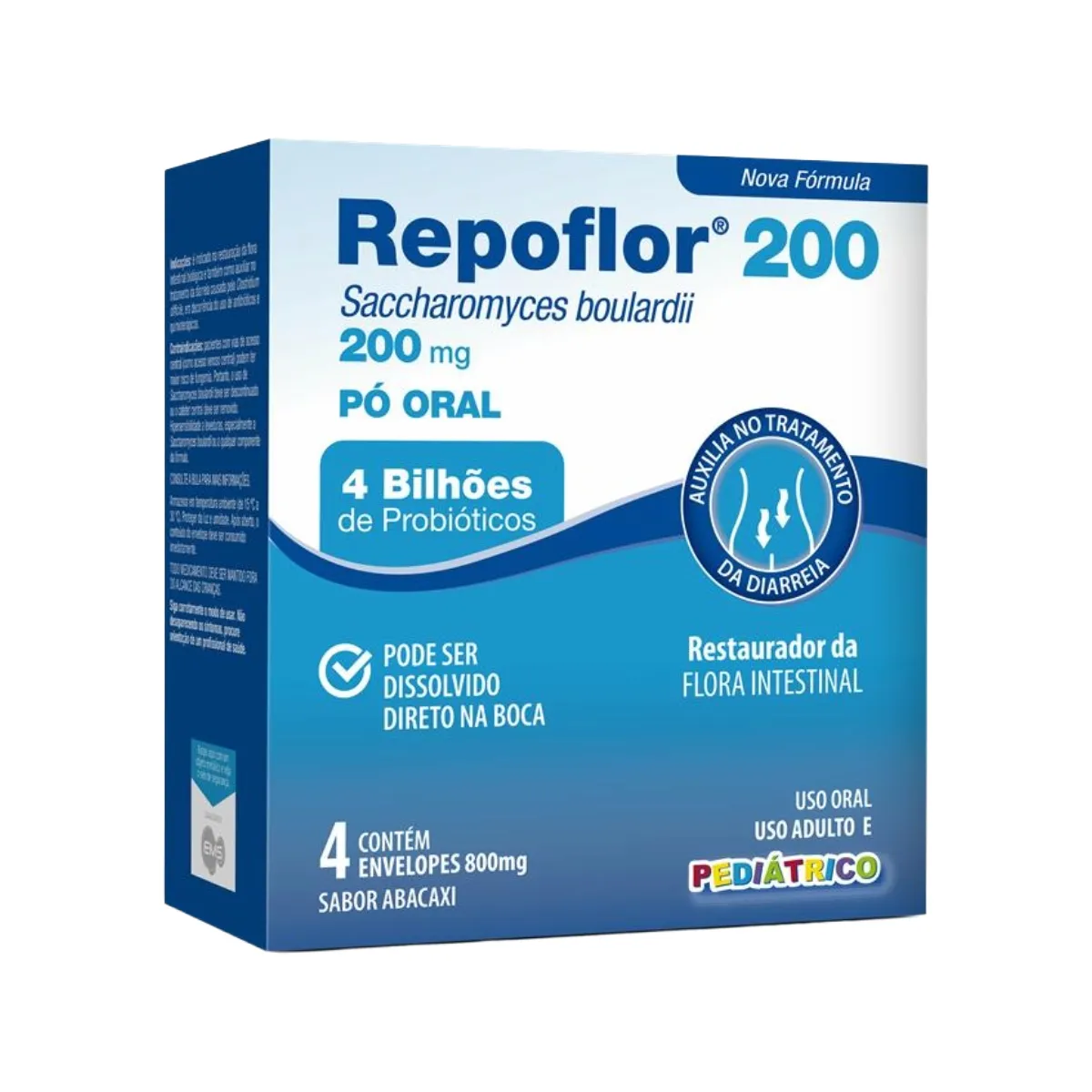 Probiótico Saccharomyces Boulardii Repoflor 200mg Sabor Abacaxi 4 sachês de 200g