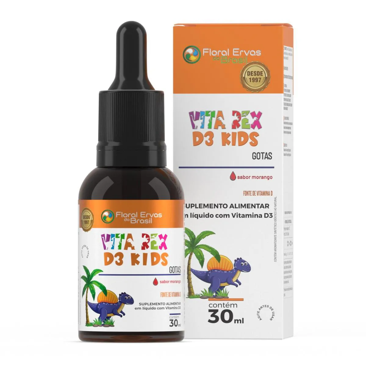 Vitamina em Gotas Vita Rex D3 Kids Sabor Morango 30ml - Floral Ervas
