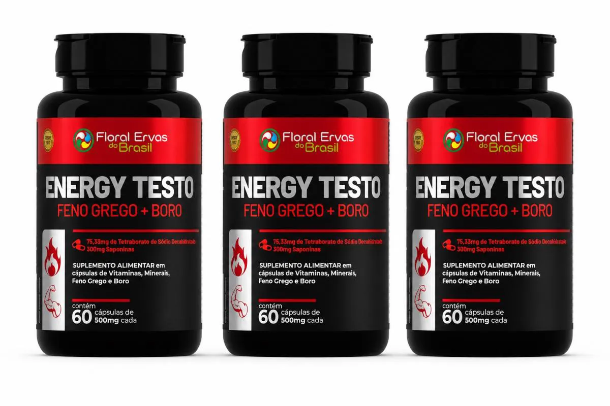 Kit 3x Suplemento Energy Testo 500mg 60 Cáspulas - Floral Ervas