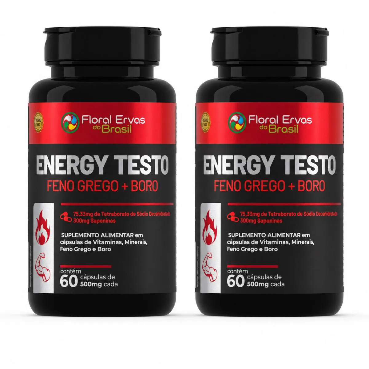 Kit 2x Suplemento Energy Testo 500mg 60 Cáspulas - Floral Ervas