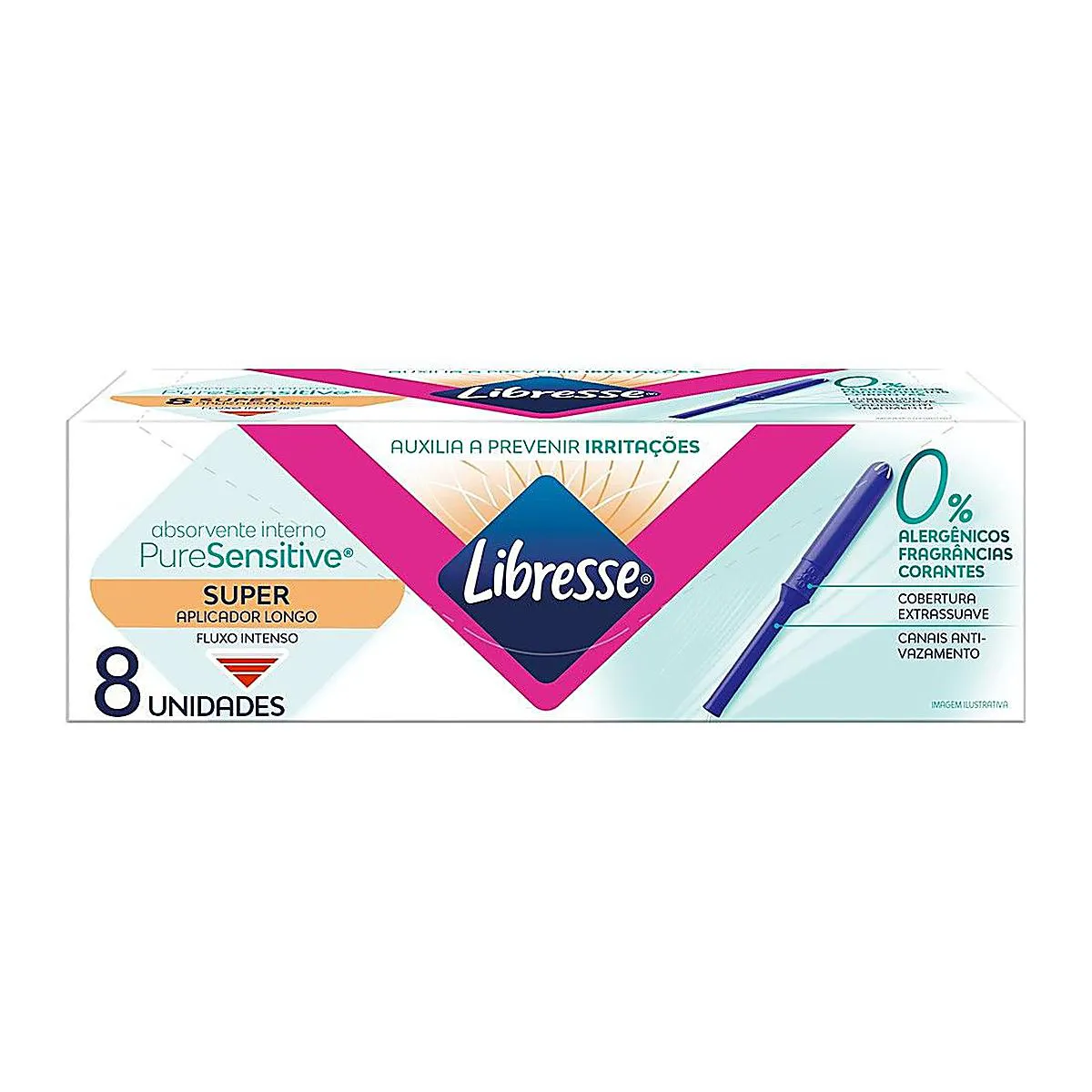 Absorvente Interno Libresse Pure Sensitive com Aplicador Longo Super 8 Unidades