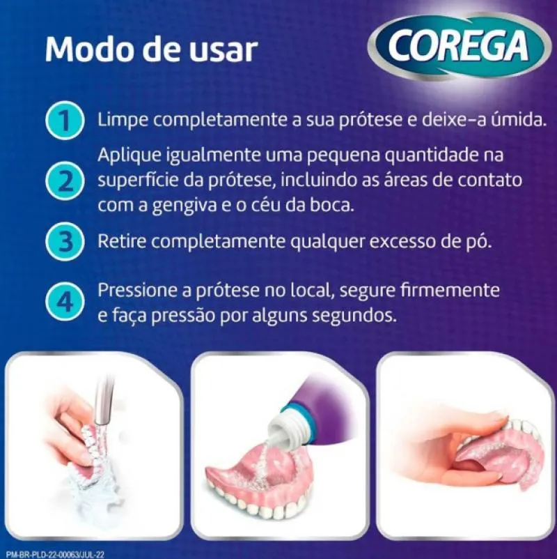 Corega Pó Fixador de Dentadura 3 em 1 Menta 22g