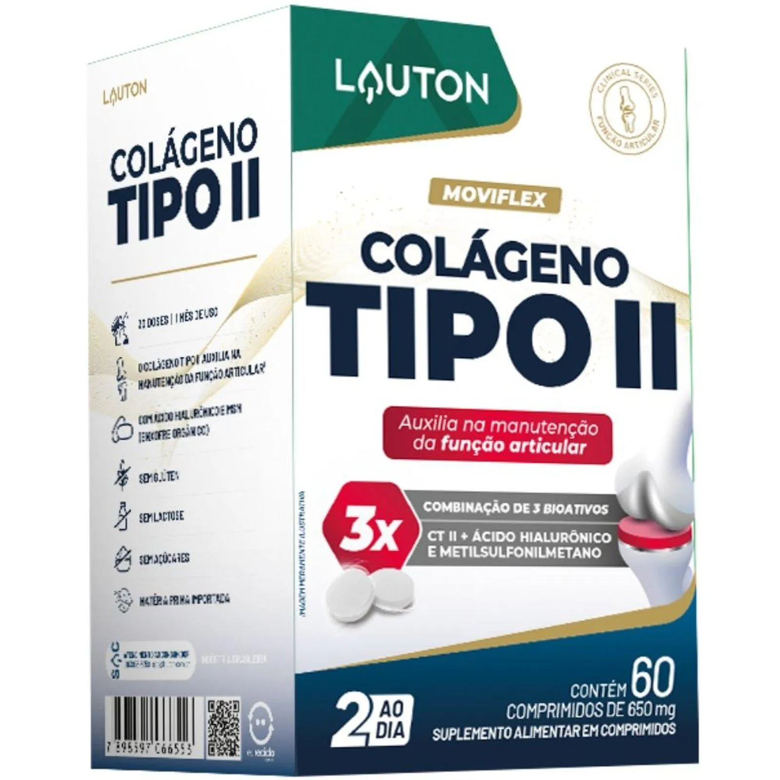 Moviflex ( Colágeno Tipo 2 + Msm + Ácido Hialurônico) 60 Comprimidos - Lauton