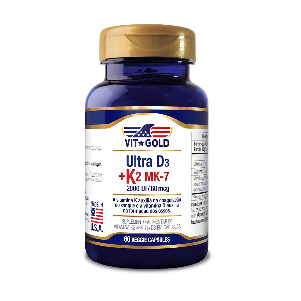 Vitamina K2 60mcg + Vitamina D3 2000UI 60 Cápsulas Vitgold