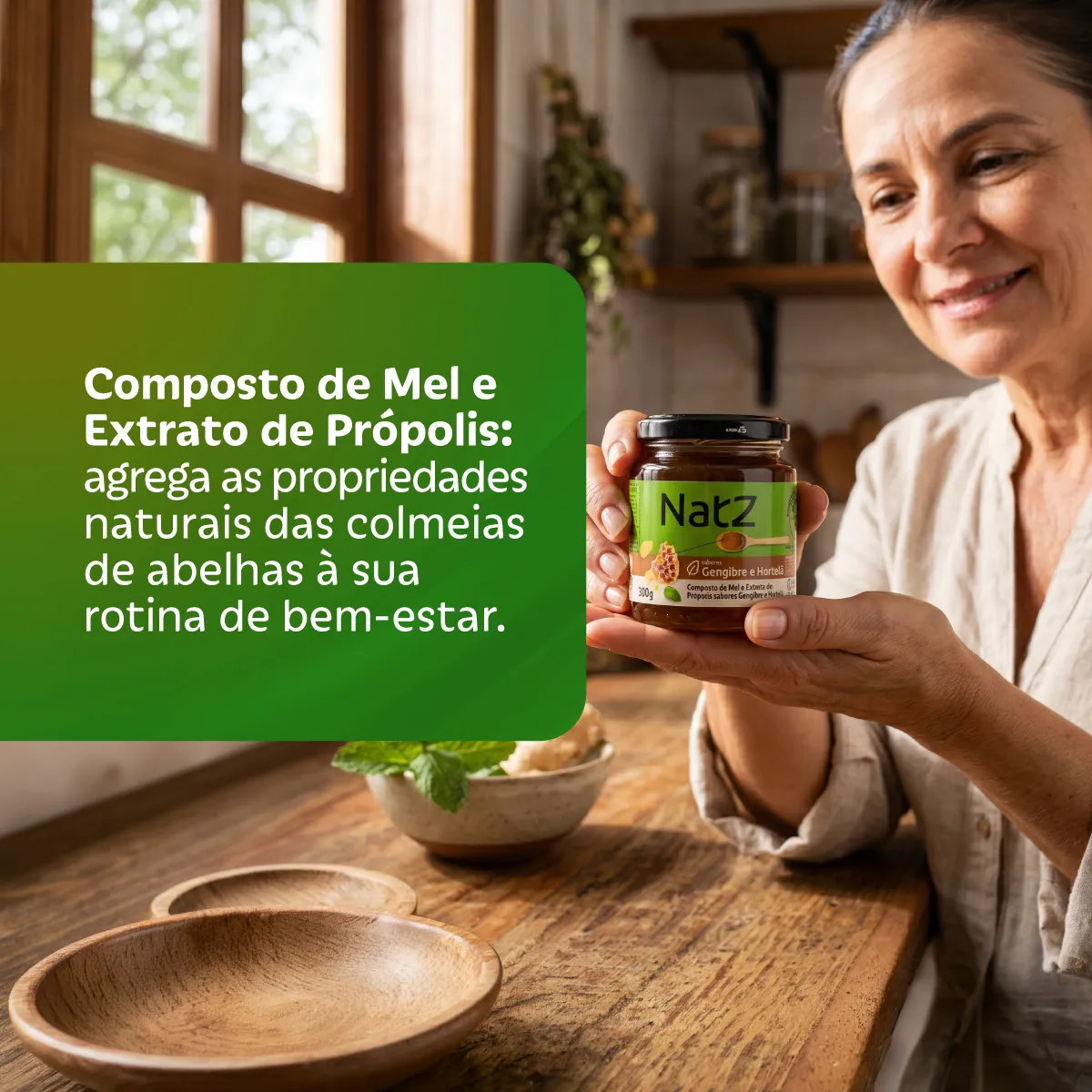 Composto de Mel e Própolis Natz Gengibre e Hortelã 300g