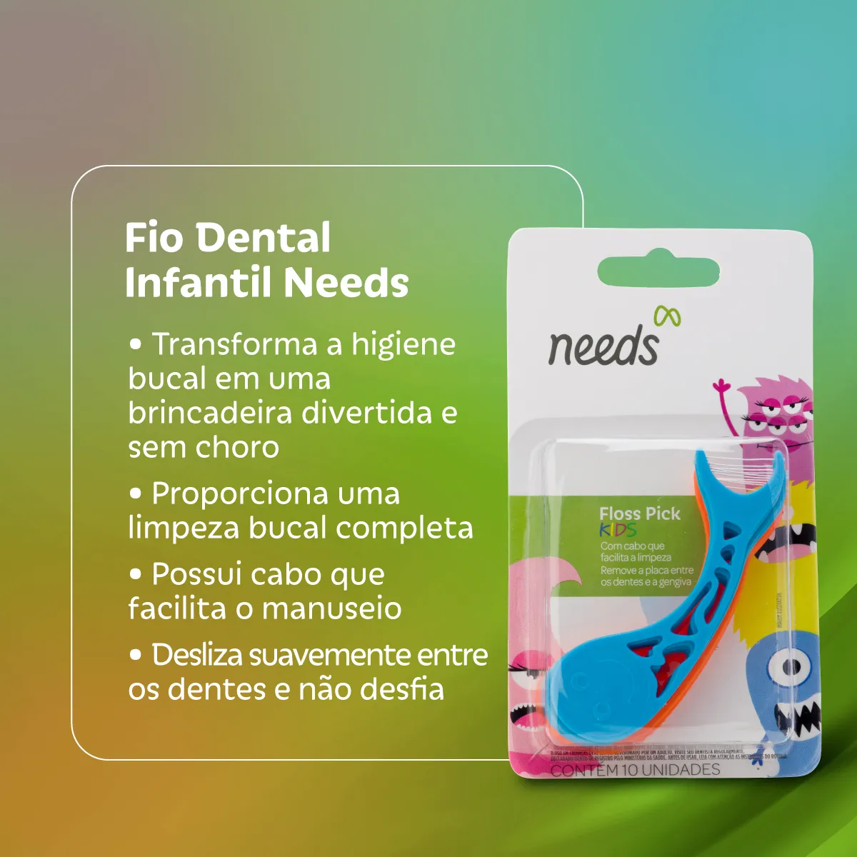 Fio Dental Infantil Needs Floss Pick Kids 10 Unidades