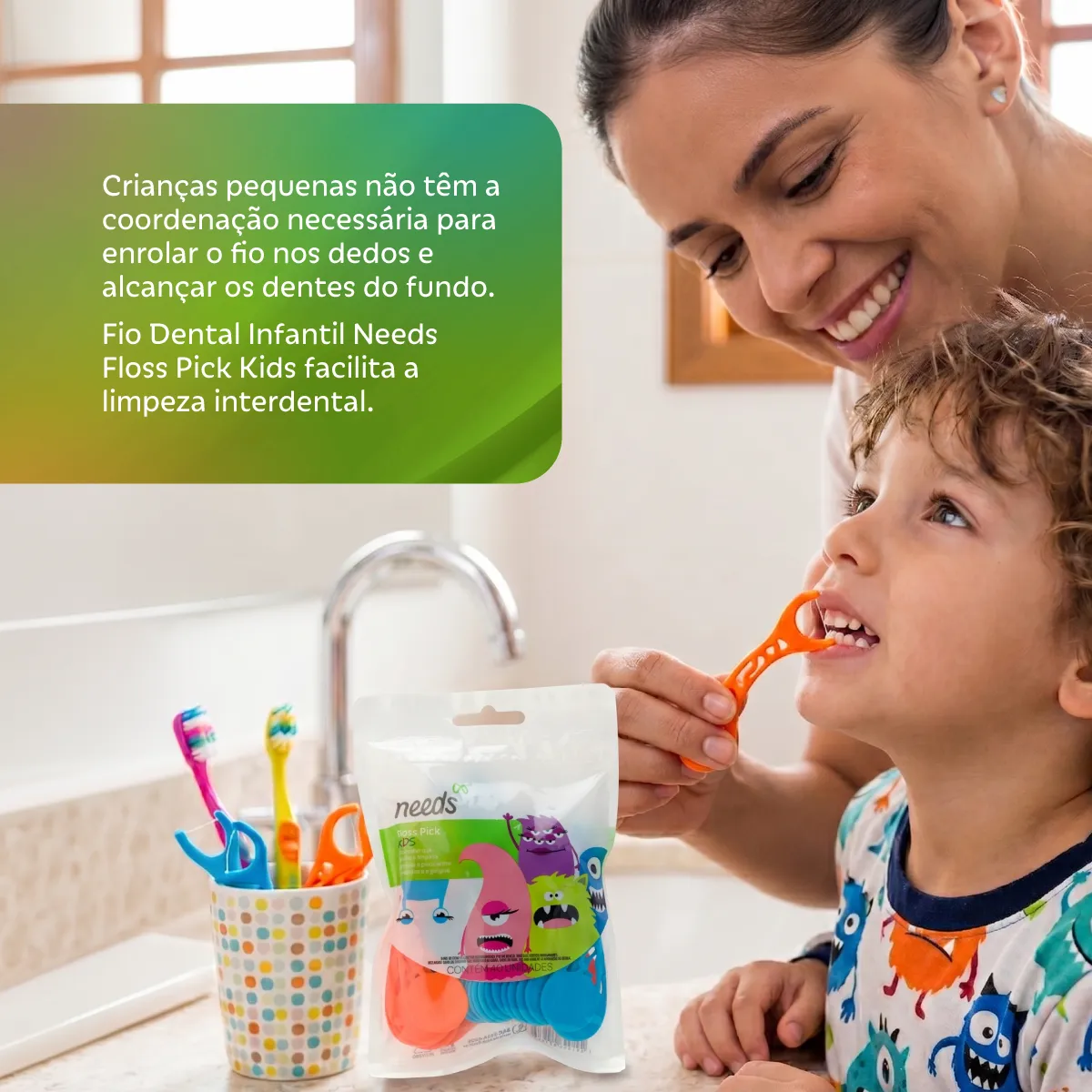 Fio Dental Infantil Needs Floss Pick Kids 40 Unidades