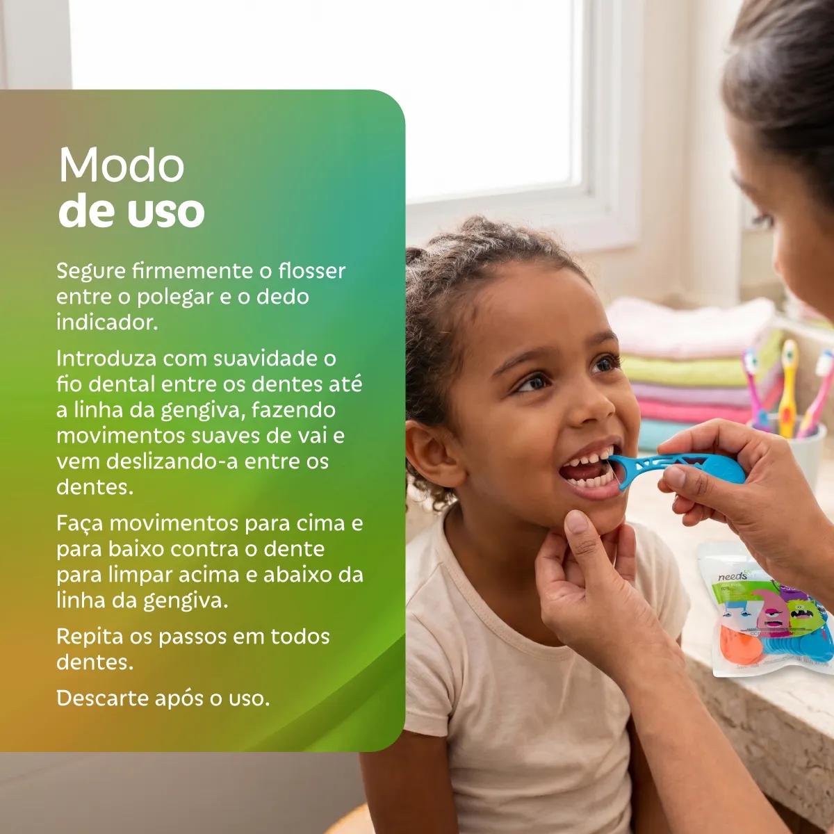 Fio Dental Infantil Needs Floss Pick Kids 40 Unidades