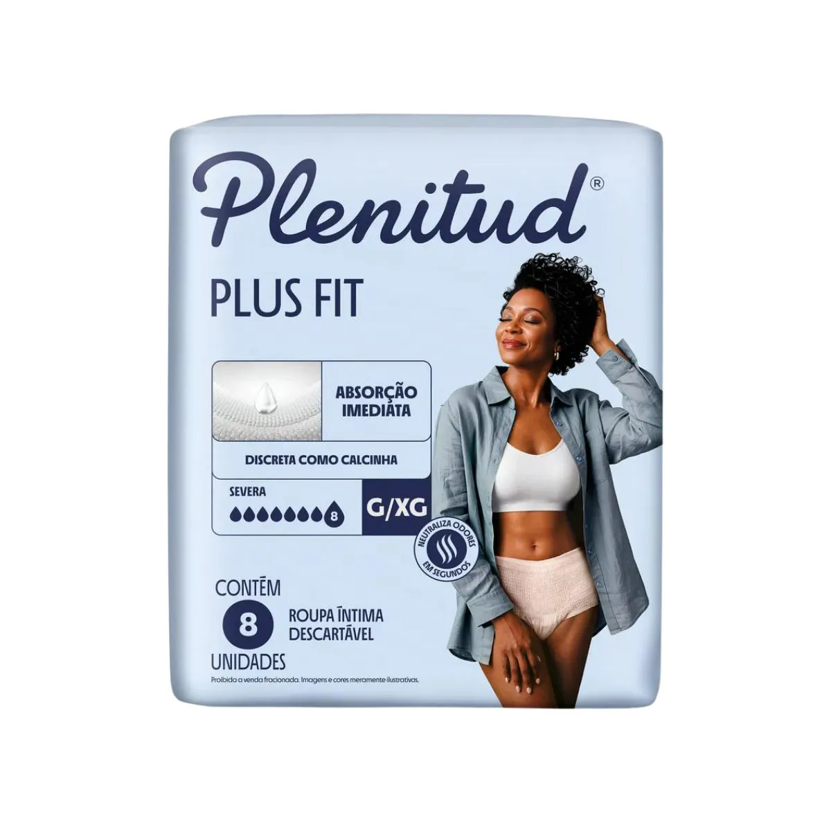 Roupa Íntima Plus Fit Tamanho G/XG 8 Unidades - Absorção Imediata - Plenitud