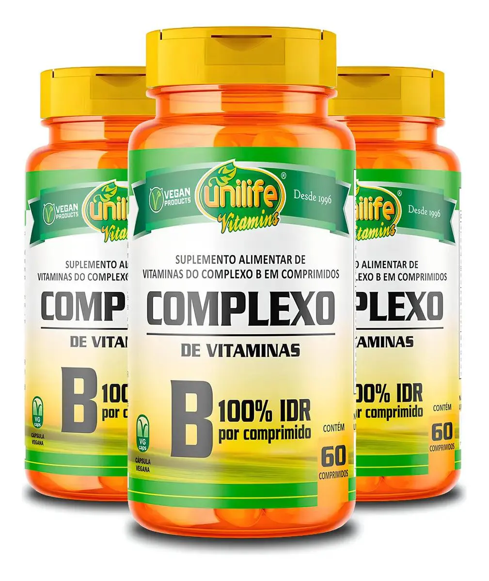 Kit 3x Unilife Complexo B Vegano 60 Cápsulas sem Glúten sem Sabores