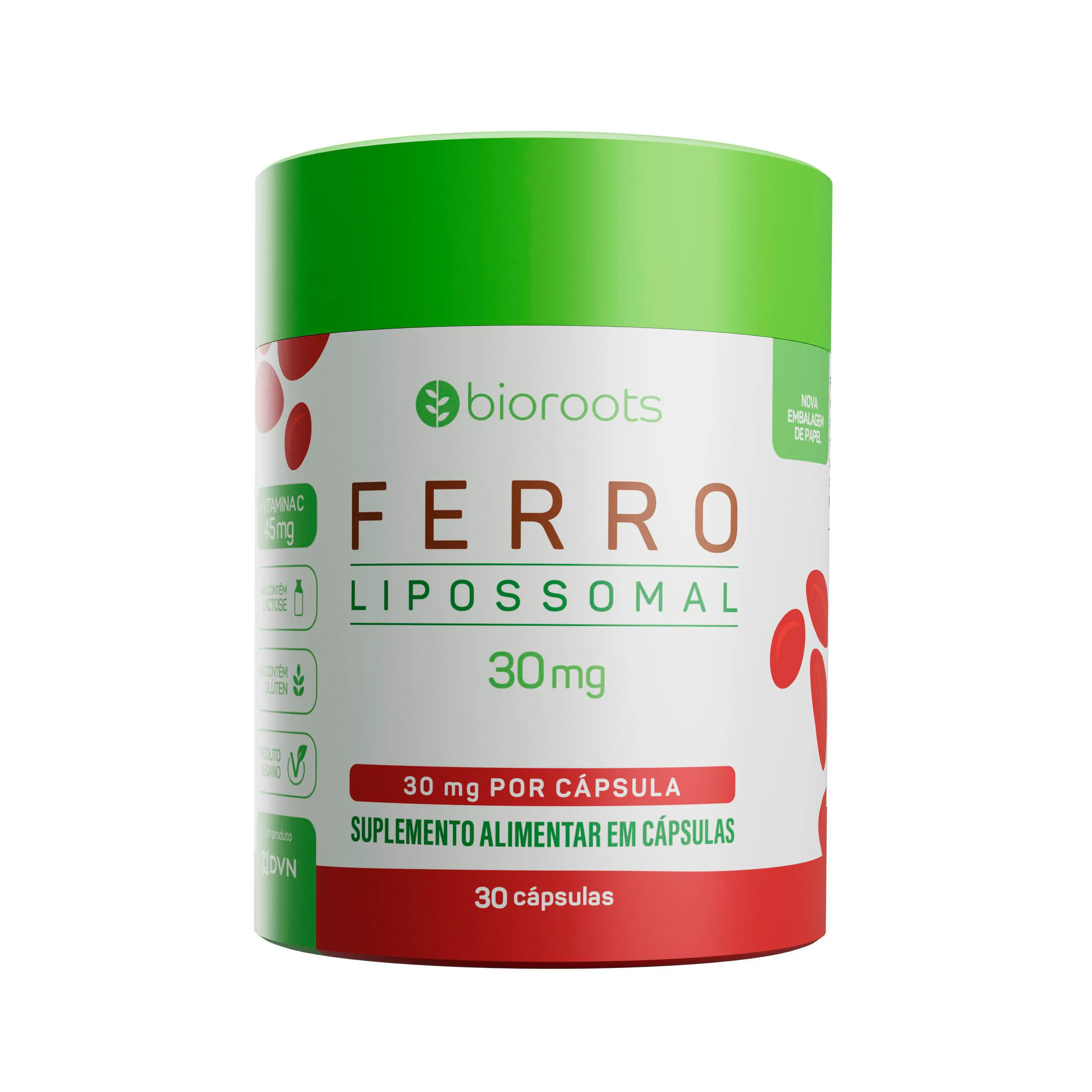 Ferro 30mg com 30 cápsulas - Bioroots
