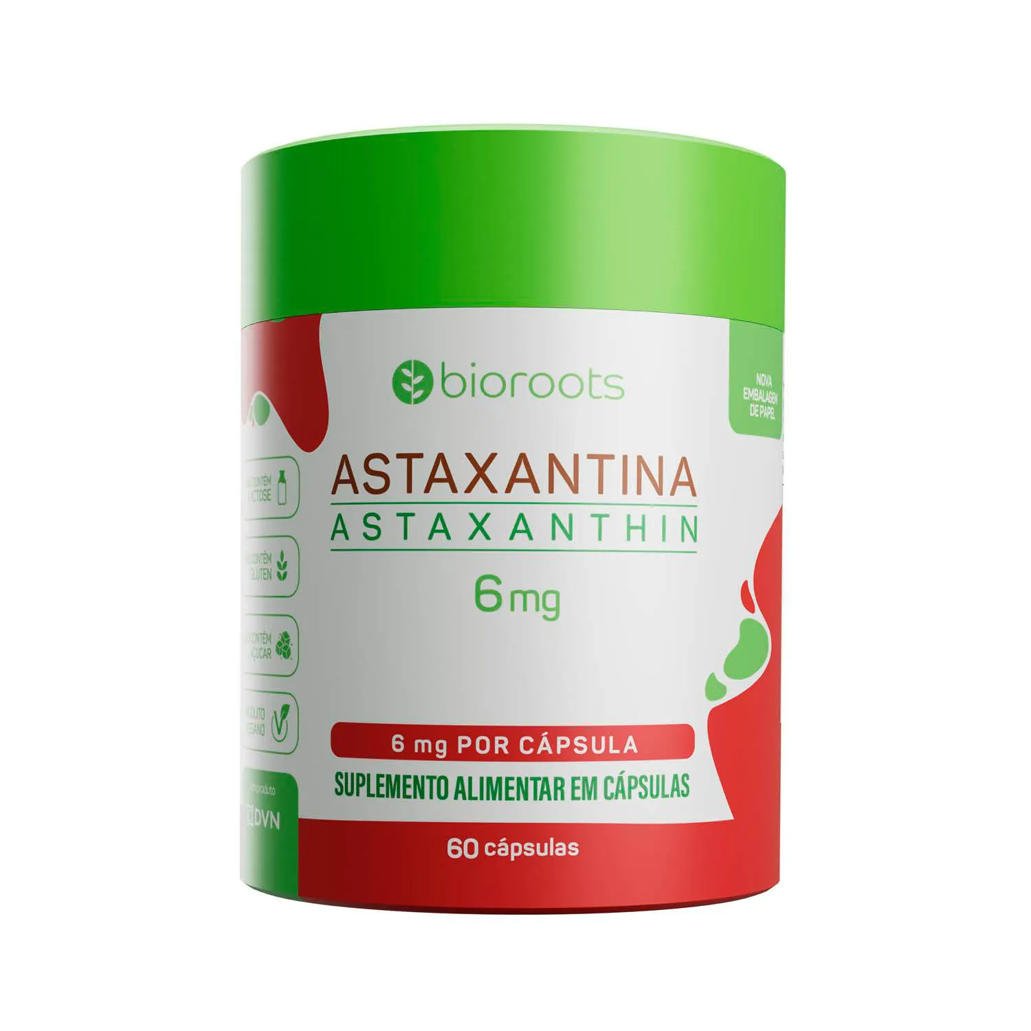 Astaxantina Astaxanthin 6mg com 60 unidades - Bioroots