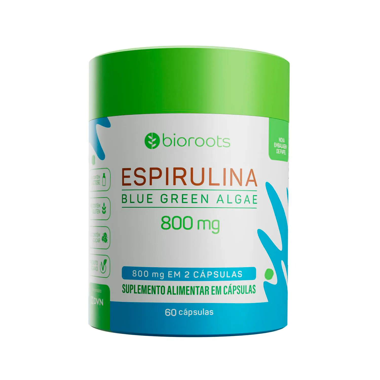 Espirulina Blue Green Algae 400mg com 60 unidades - Bioroots