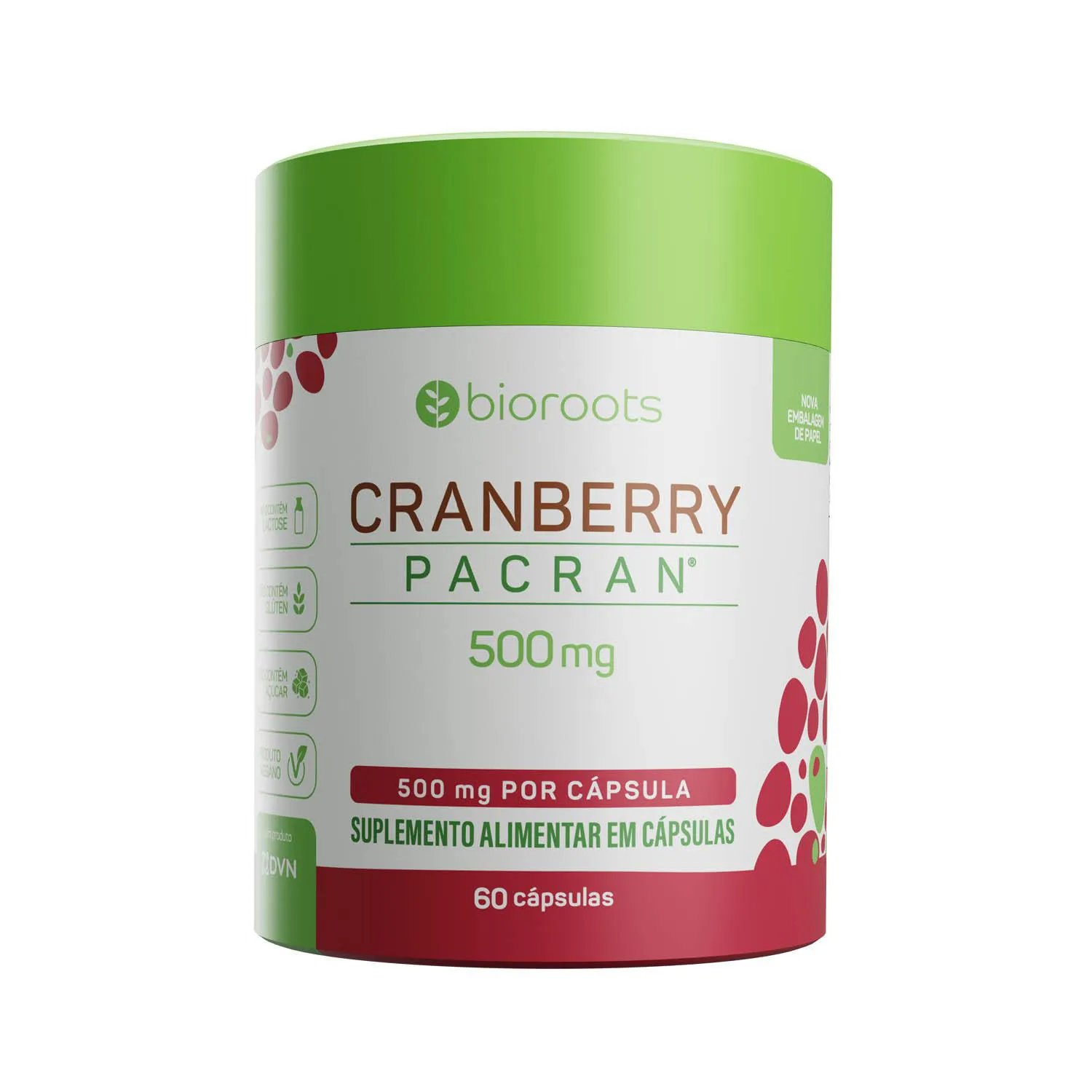 Cranberry Pacran 500mg com 60 unidades - Bioroots